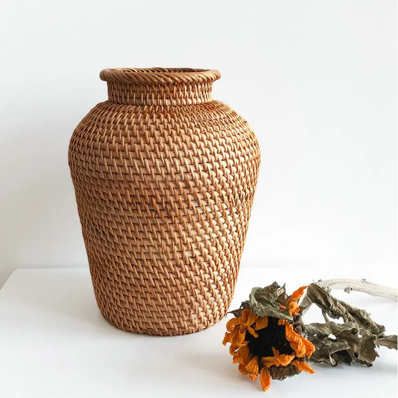 Wicker Rattan Vase Basket Art Desktop Woven Flower Vases Decoration Plants Flower Pot for Living Room Decoration Home Organizer