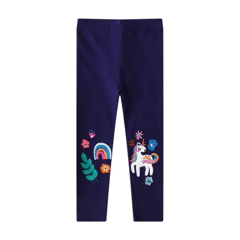 Children unicorn pants cartoon embroidered full length girls leggings kids cotton skinny pants
