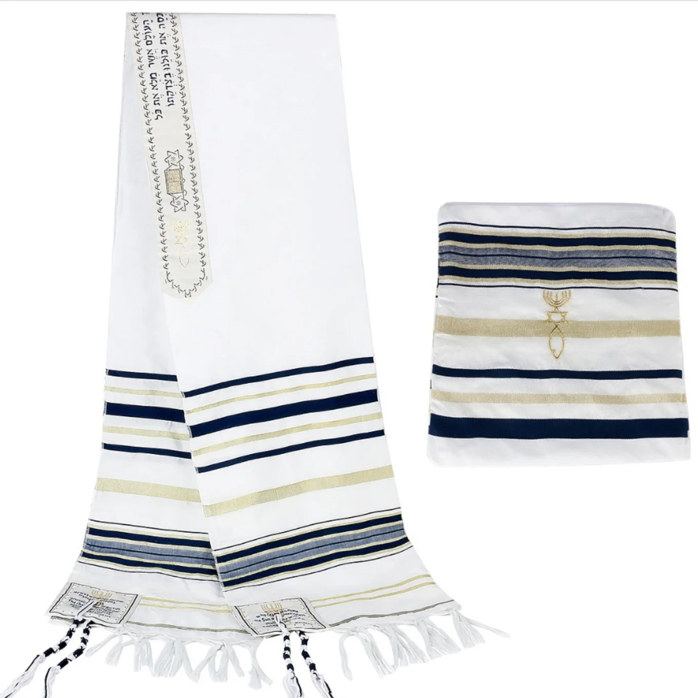 Custom Unisex Kosher Israel Muslim Jewish Talit Christian Polyester Large Prayer Shawl With Bag