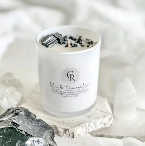 Customize handmade scented glass candle crystals healing stones candles