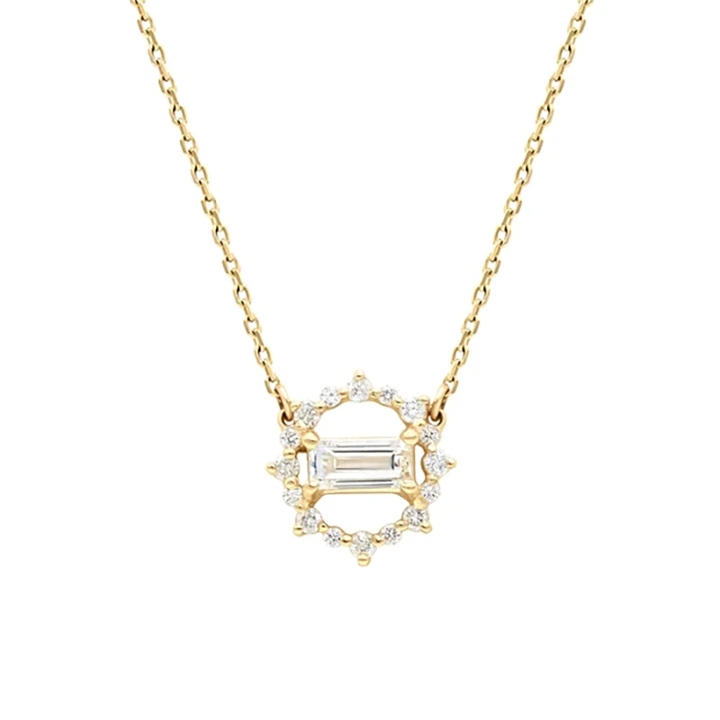 CANNER s925 Sterling Silver Summer Ring Diamond Baguette Creative Stacking Necklace 18K