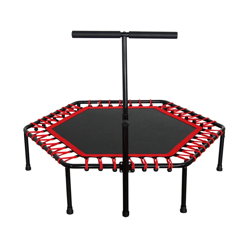 Professional mini hexagonal fitness multicolor elastic trampoline jumping bed without enclosure for kids with handrail