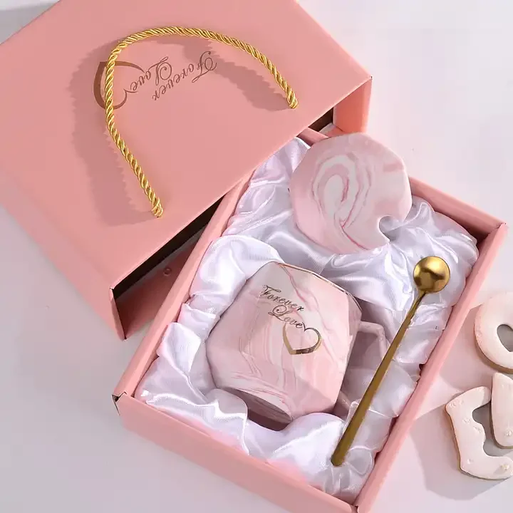 Custom wedding Souvenir Bridesmaid Couple valentine gift box set Couple marble Mug luxury birthday gift