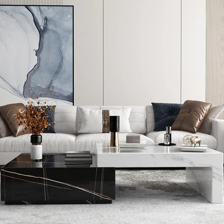 Furniture Factory Wholesale Black and White Modern Marble Coffee Table for Living Room