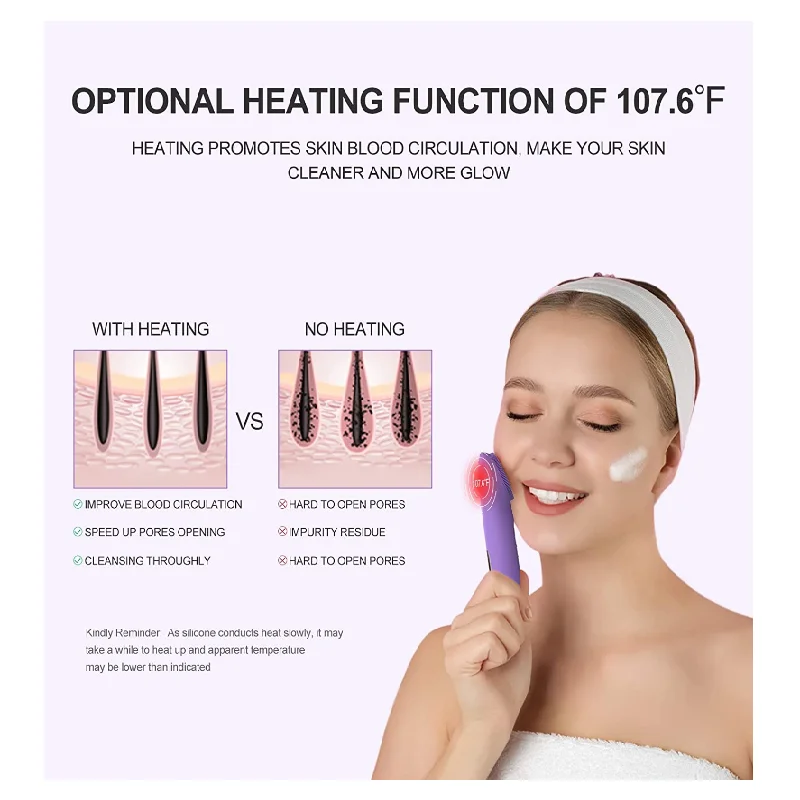 PSB waterproof rechargeable electric silicone sonic vibrating face facial cleansing brush heat with magnet charger