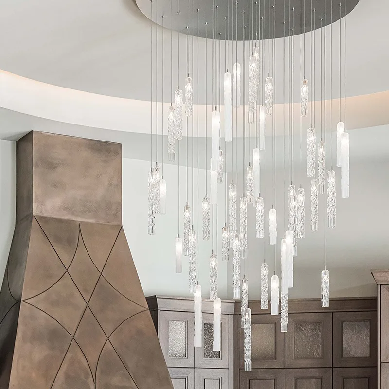 Modern simple hand-blown twisted glass duplex chandelier living room staircase dining bar chandelier