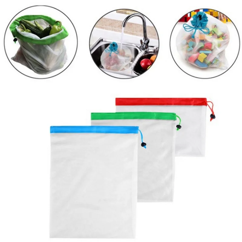 Wholesales pack of 12pcs white custom multipurpose durable strong shopping packing bags vegetable mesh bag