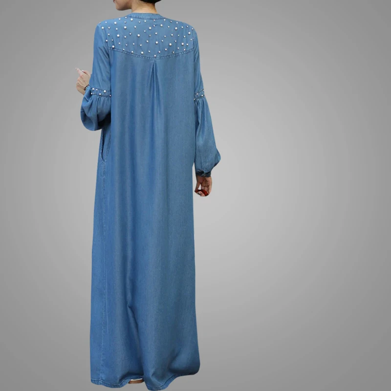 Джинсовое мусульманское платье с буффами на рукавах