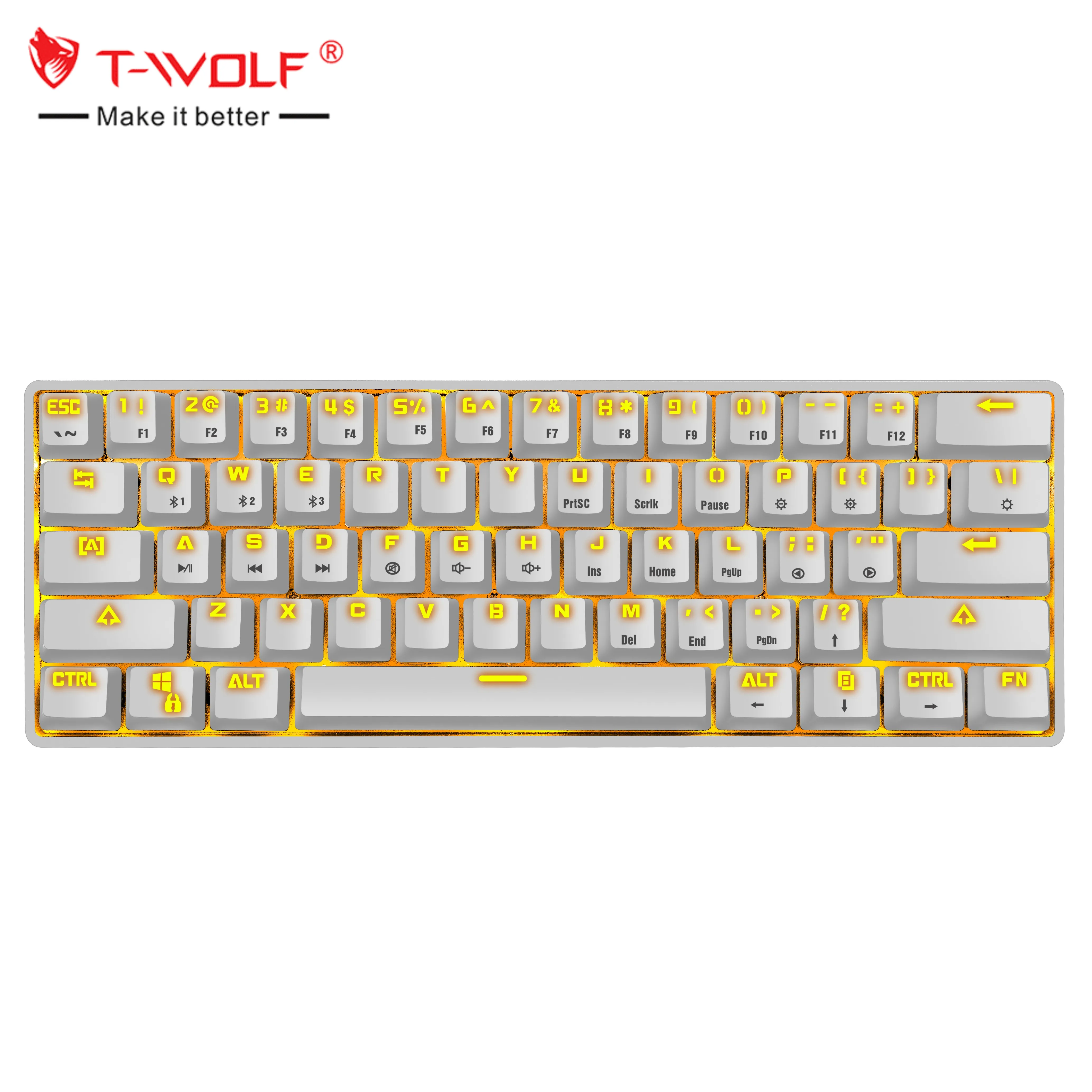 Wholesale Hot sale TWOLF T61 teclado 60% blue switch Spanish Russian language mini custom rgb mechanical gaming keyboard