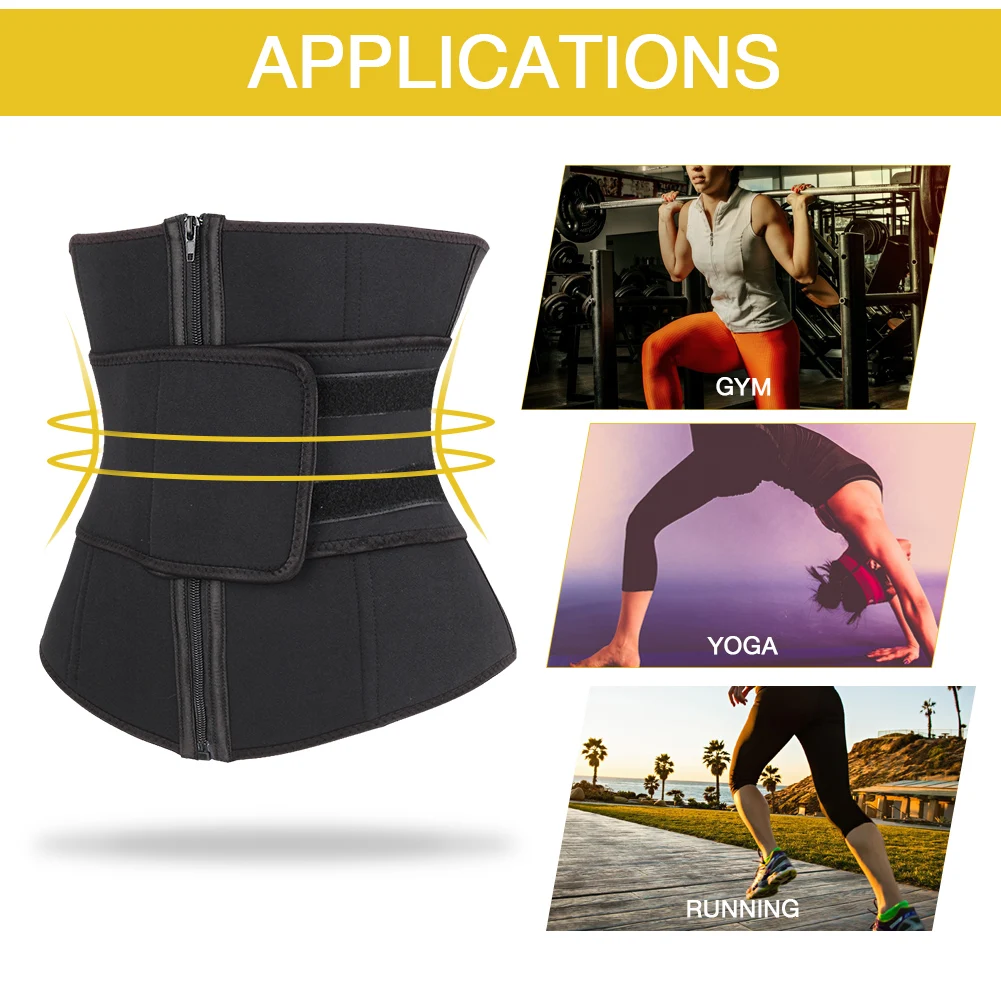 WAISTDEAR Latex Body Shaper Waist Trainer Trimmer Corset Double Waist Belt Cincher Zip Clip Workout Shapewear Slimming