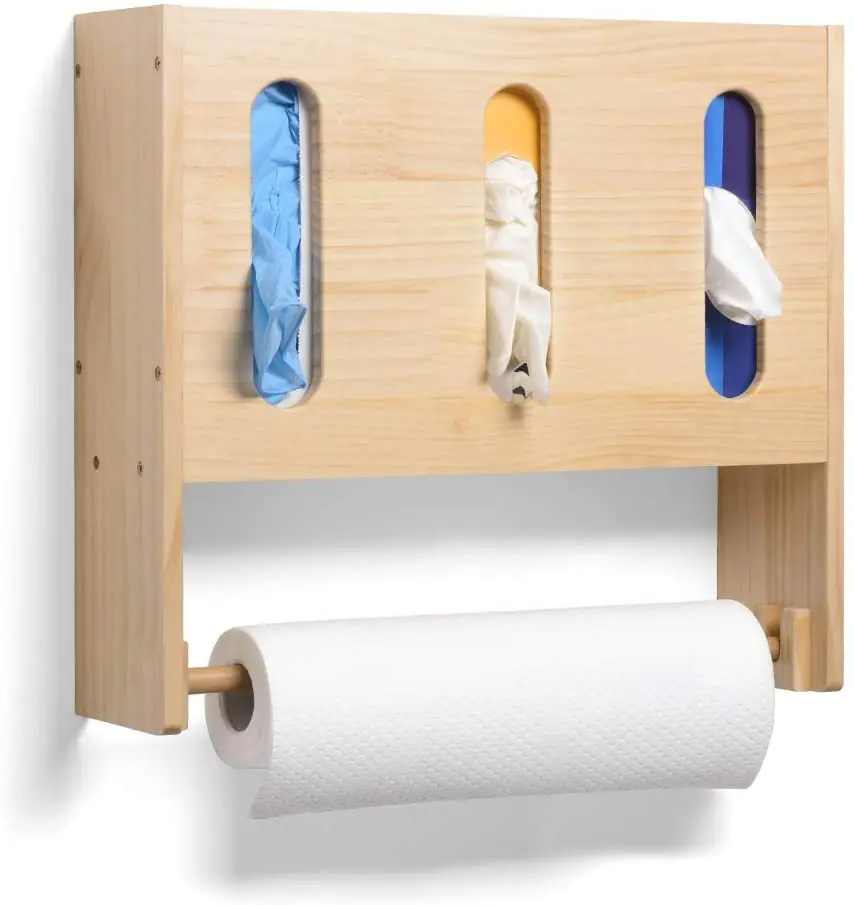 Dispenser Tissue Napkin Box Paper Towel Holder Wall Mounted Hygiene Station, Wooden Boxes Dispenser for Home, Garage, Work