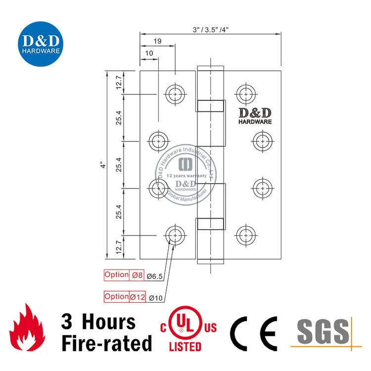 UL listed fire rated Stainless steel 2 ball bearing metal steel door full mortise hinge