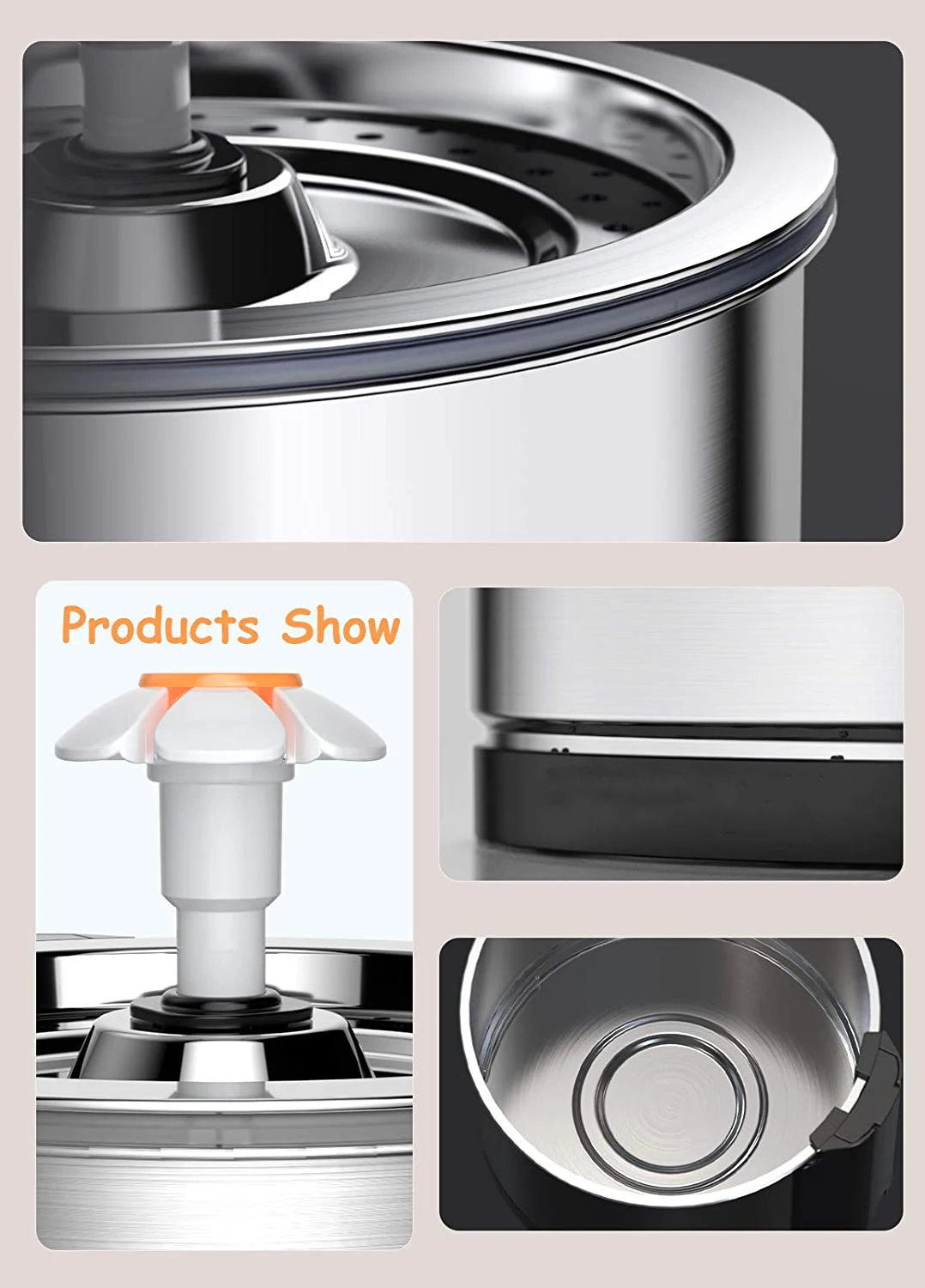 Фонтан для воды Cat из нержавеющей стали, 84 унции/2,5 л, улучшенный бесшумный водяной насос, водяной фонтан для домашних животных с ночным светом и 2 фильтрами