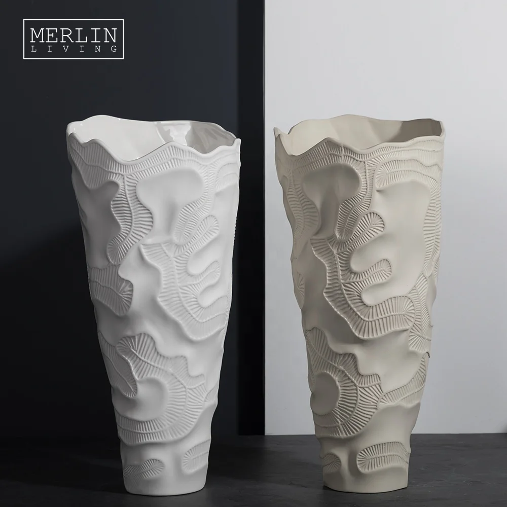 Merlin Modern Italian Colorful porcelain vases home decor wide mouth ceramic design torch tall textured nordic for flower vases