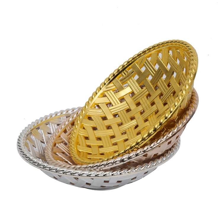 High Quality 33.5*8.5cm Round Gold Plated Shelf Tray Kitchen Lattice Hollow Plastic Tray