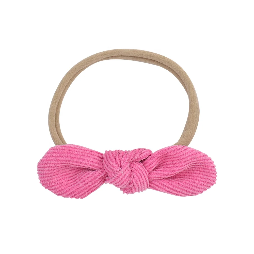E-Magic Factory Cute bow knot 12 stock color rabbit ears hair rubber Cotton ribbon bow with elastic rubber for baby girls