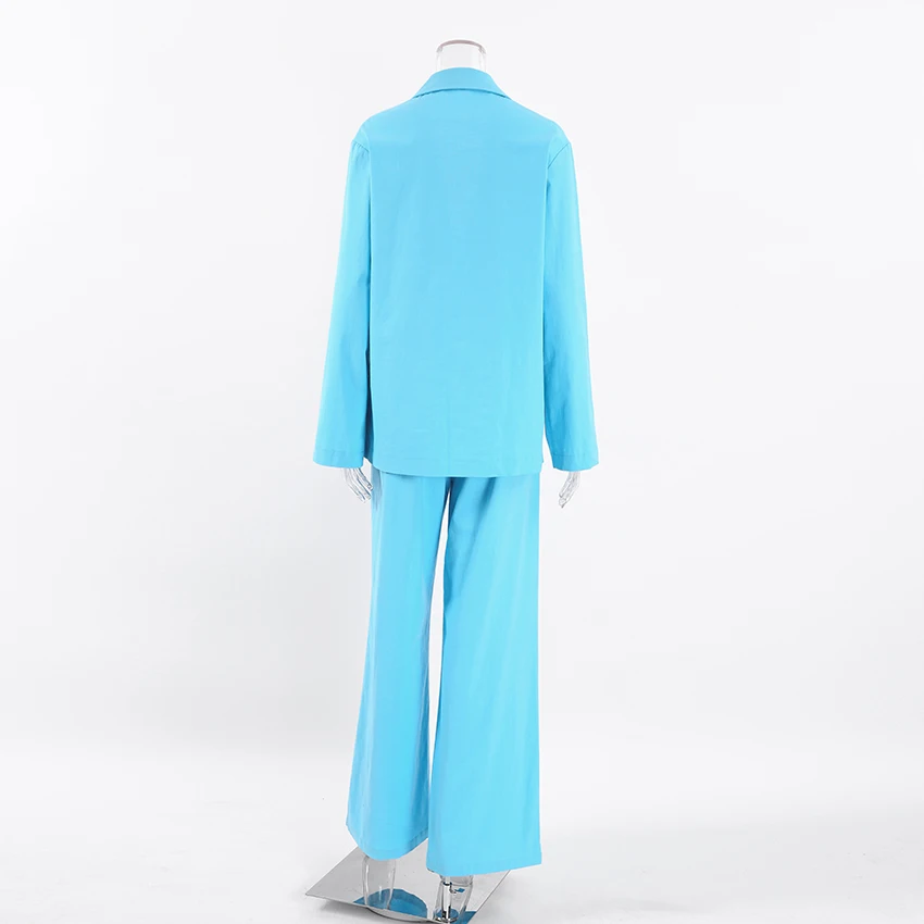 OOTN 2023 Autumn New Thin Cotton And Linen Jackets+wide Leg Pants 2 Piece Set  Women Elegant  Single Breasted Blazer Suit