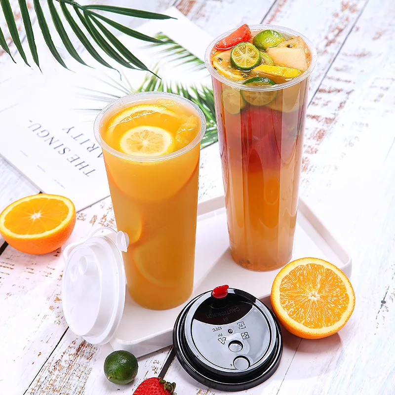 500ML 700ML Plastic disposable cup logo plastic disposable coffee cup bubble tea cup with lid
