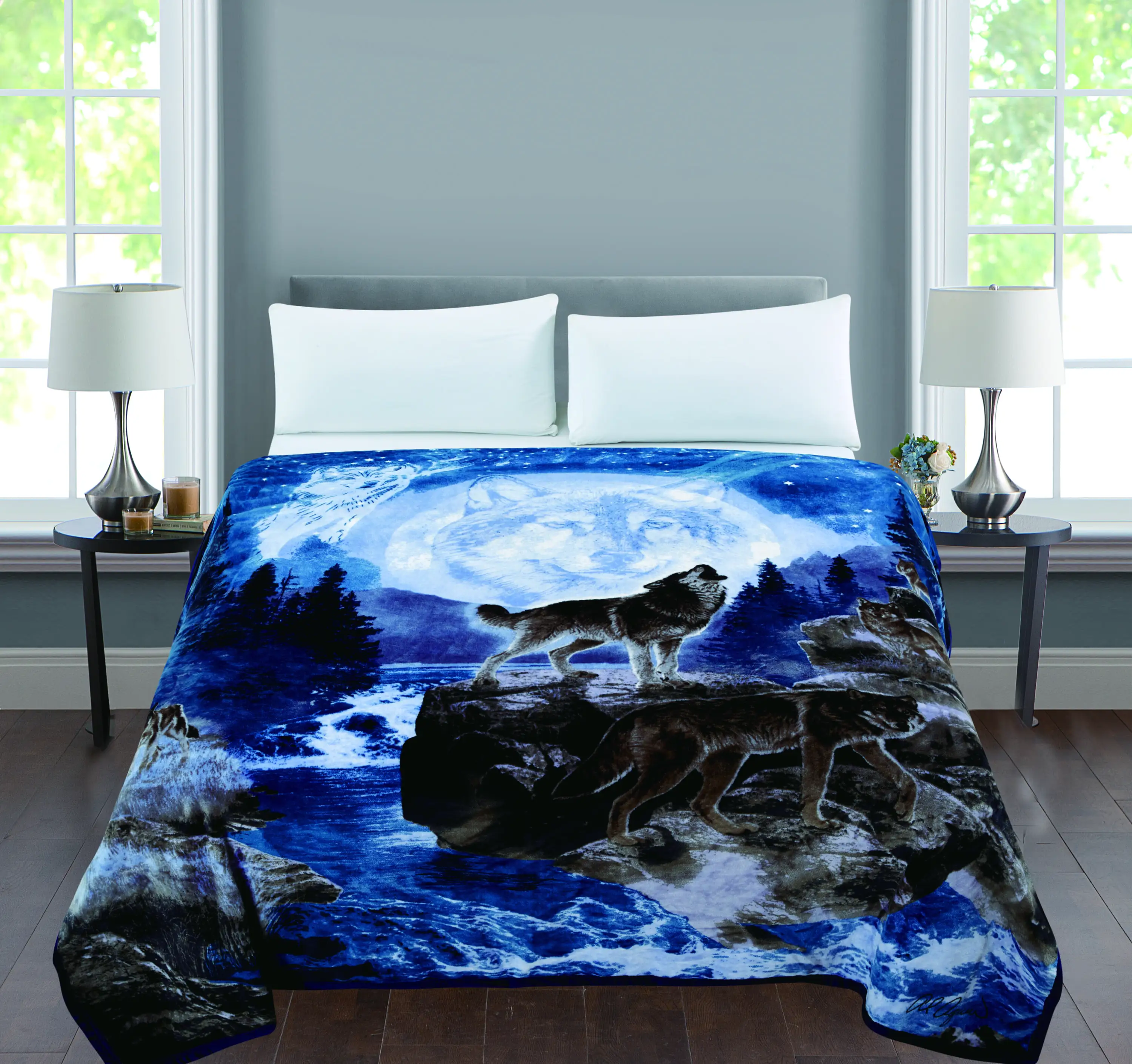 Anyu Animal Printed MOQ 1 Cheap Price 210*230cm Single Layer 400 GSM 100% Polyester Flannel Blanket in Stock Wolf Printed