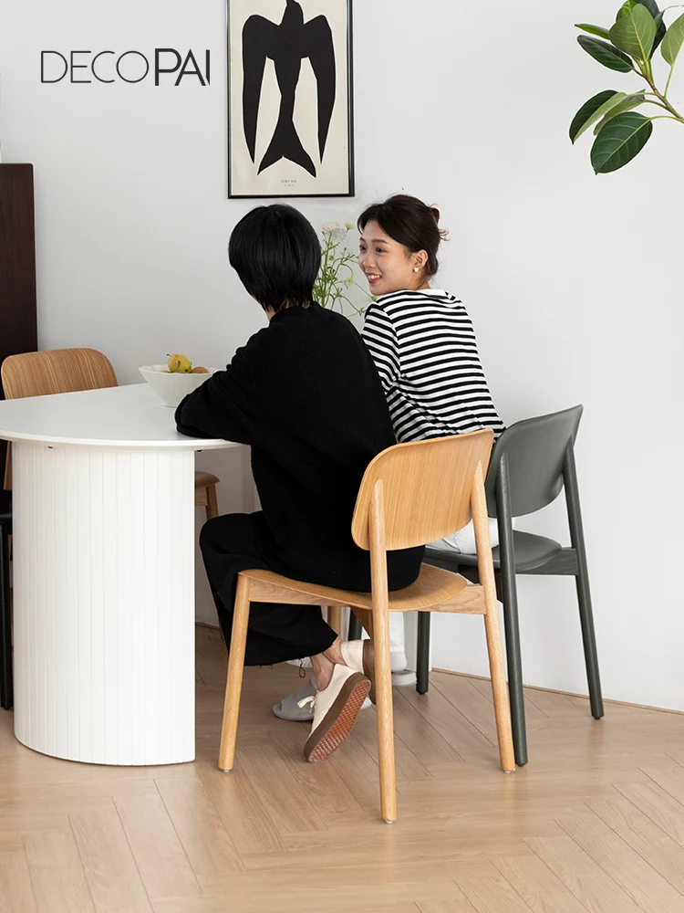 Nordic classic modern dining side chair solid wood oak plywood for dining room restaurant study work stackable