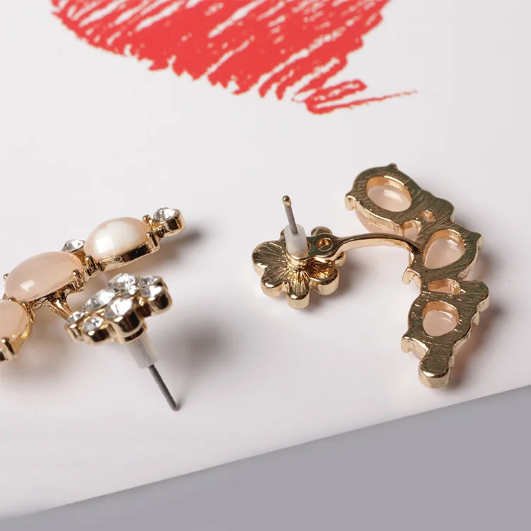 V&R Qingdao Chinese Supplier Fashion 18k Gold Plated Front Back Flower Gold Plating Crystal Rhinestone Earring