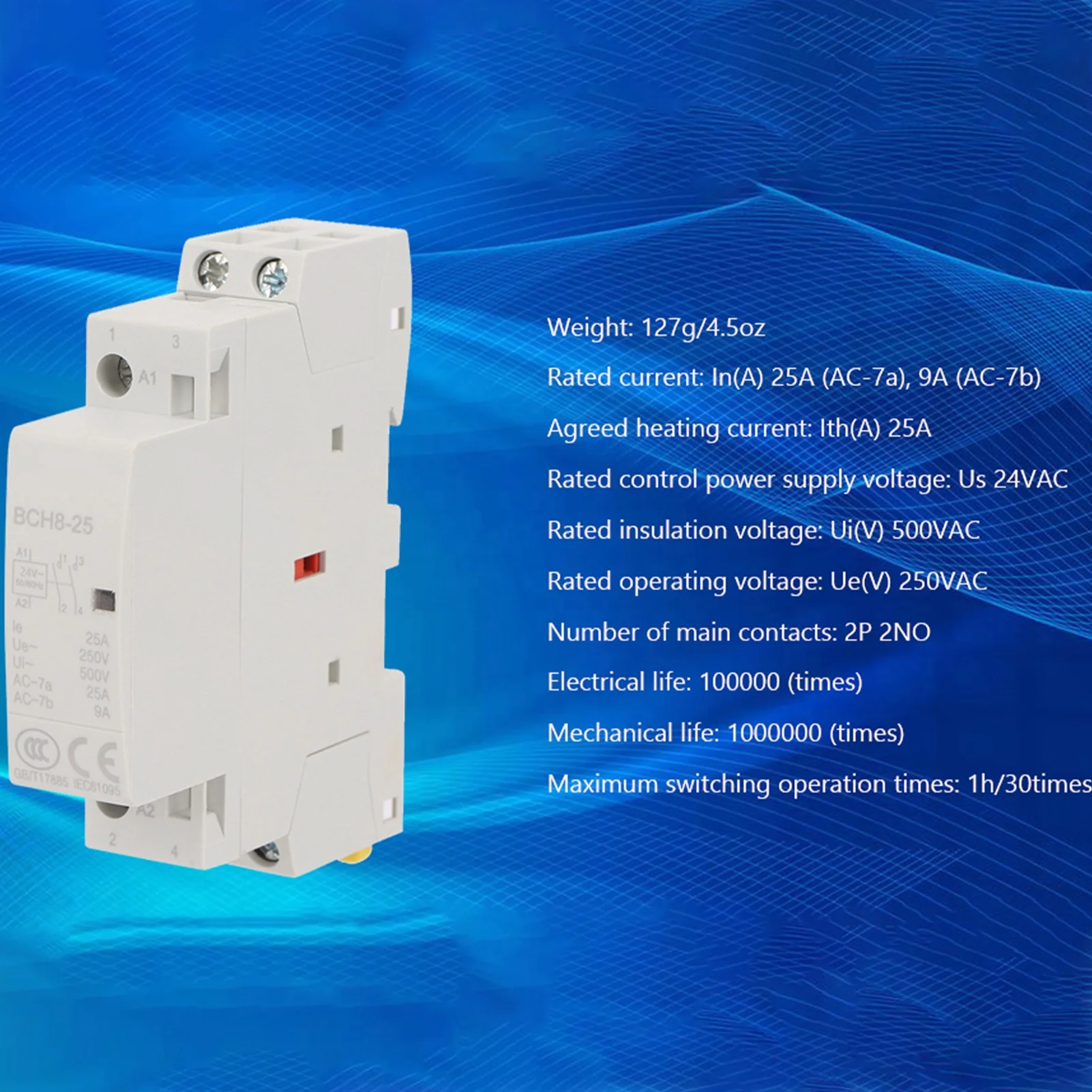 2P 25A 24V 2NO 50/60HZ Din Rail Household AC Contactor High Quality