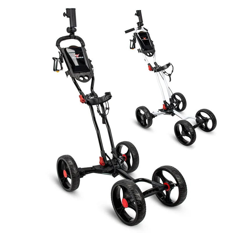 PLAYEAGLE Foldable 4 Wheels Golf Trolley Cart Aluminium Alloy Pull Cart Foldable Golf Push Cart Bag Carrier