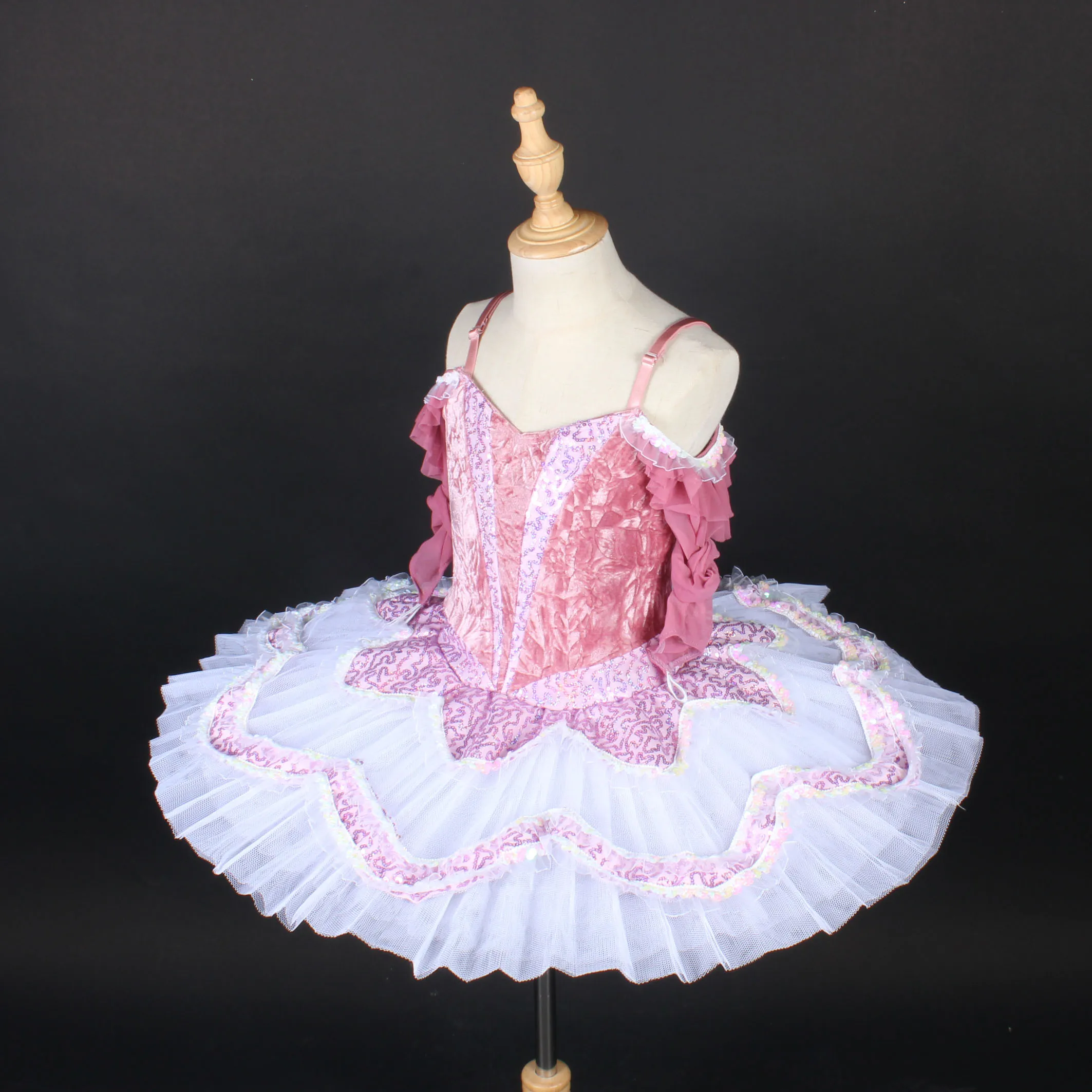 Swan Lake Ballet Dress pink sequin Fluffy stage performance Dance Costume long sleeve mesh Tutu Dresses Training Dancewear