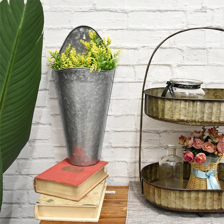 Farmhouse wall planter metal galvanized hanging flower pots bucket for garden decor