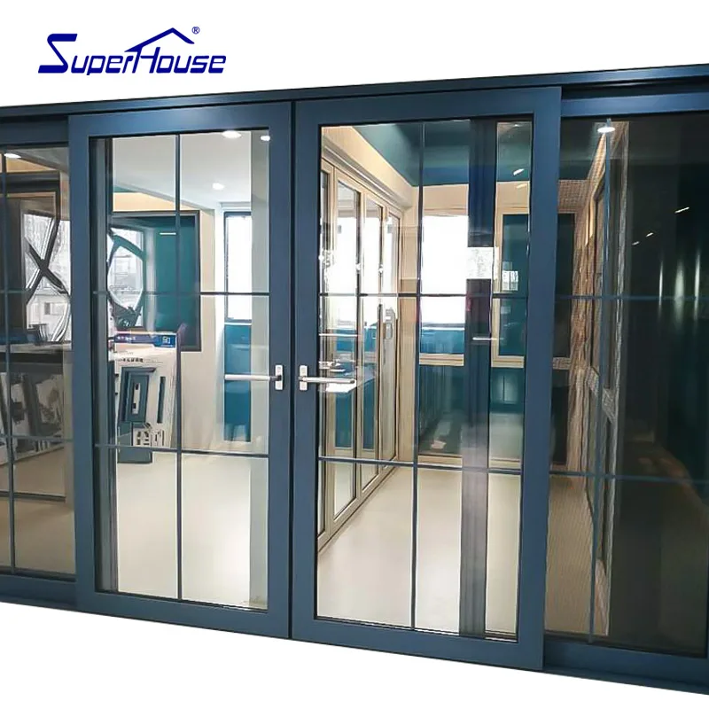 Superhouse Sliding Glass Door with Grills Exterior 4 panels Double Glazed Aluminum Tempered Glass Sliding Doors for balcony