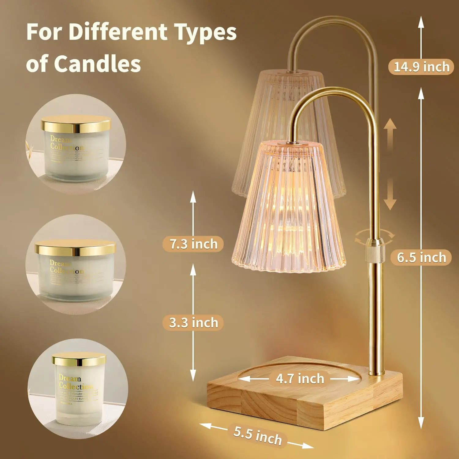 Wooden Dimmer ElectricJar Candles Warmer Bedroom Home Decor 2H/4H/8H Timer 2 Bulbs Candle Warmer Lamp