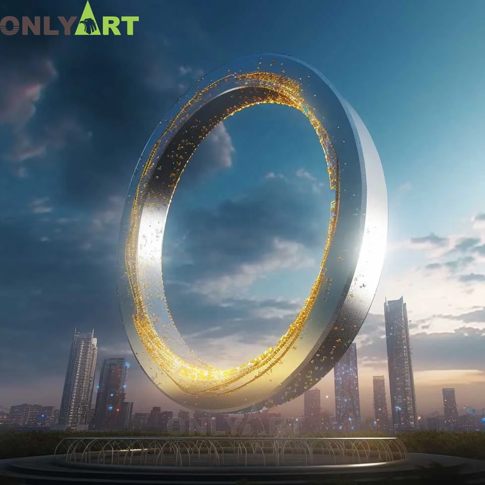 Outdoor Garden Large Size Stainless Steel Abstract Dove Ring Sculpture