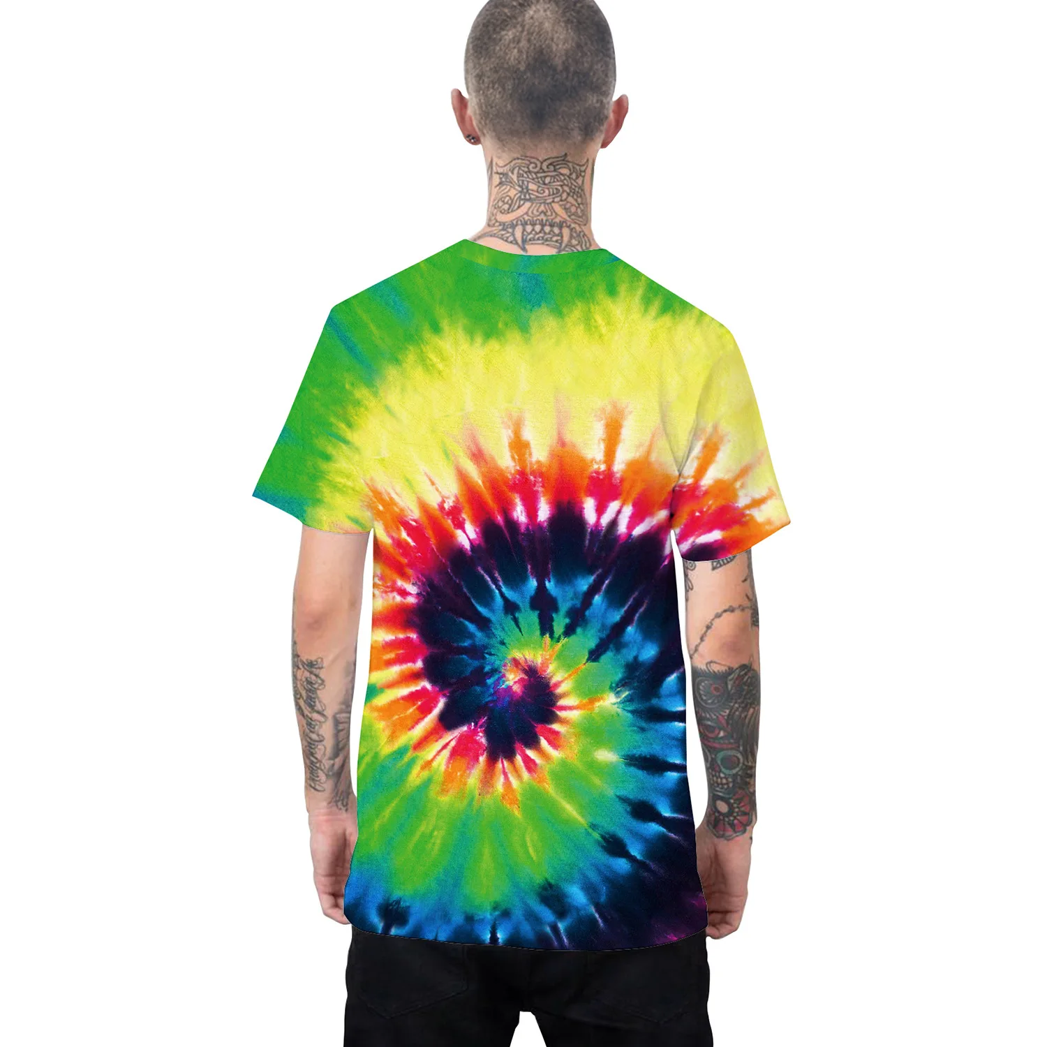 
hot sale collarless O-neck 3D heavy screen print t shirt tie dye 