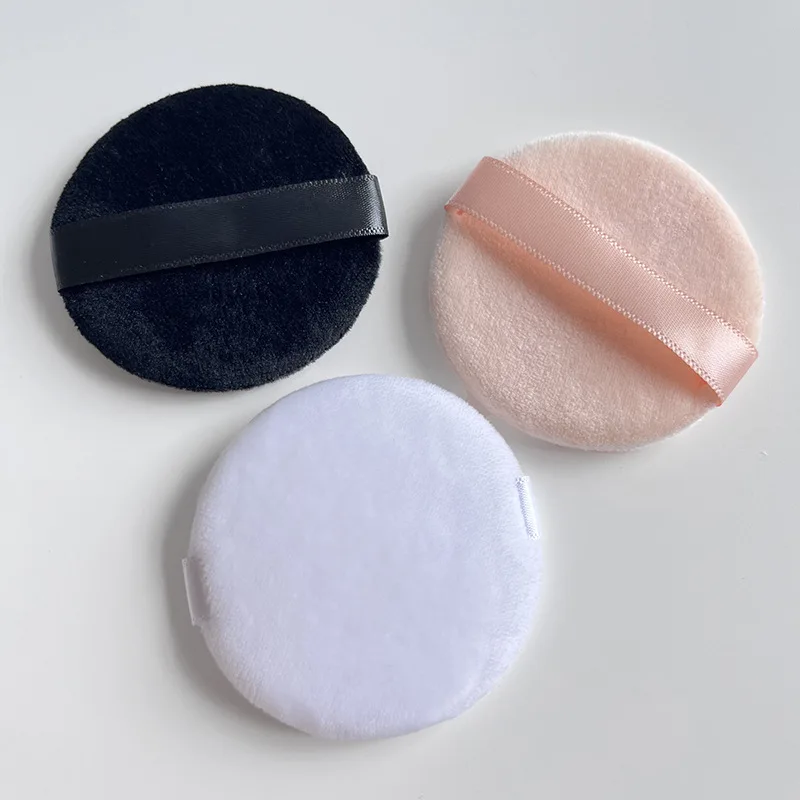 HMU Soft Washable Round Velour Face Powder Puff Cotton Sponge Makeup Loose Powder Puff With Logo