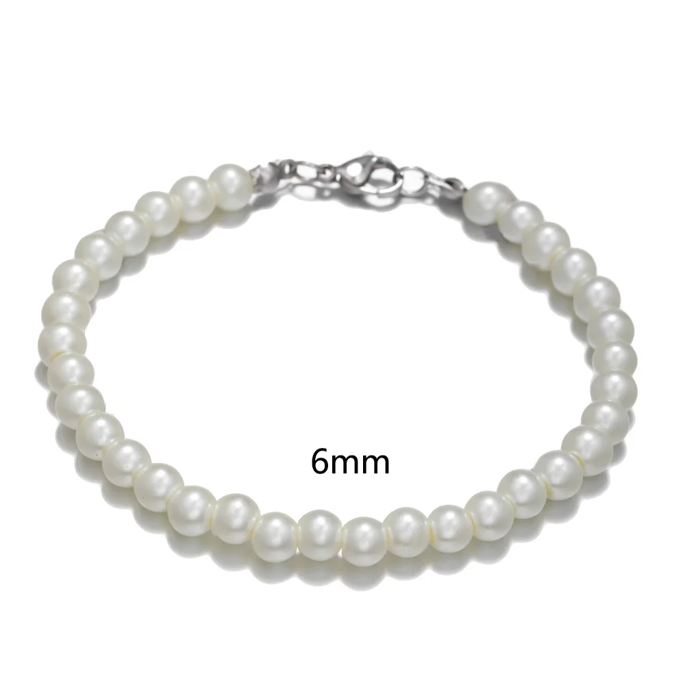 European and American bracelet men pearl stainless steel 6/8/10mm pearl bracelet men adjustable pearl bracelet