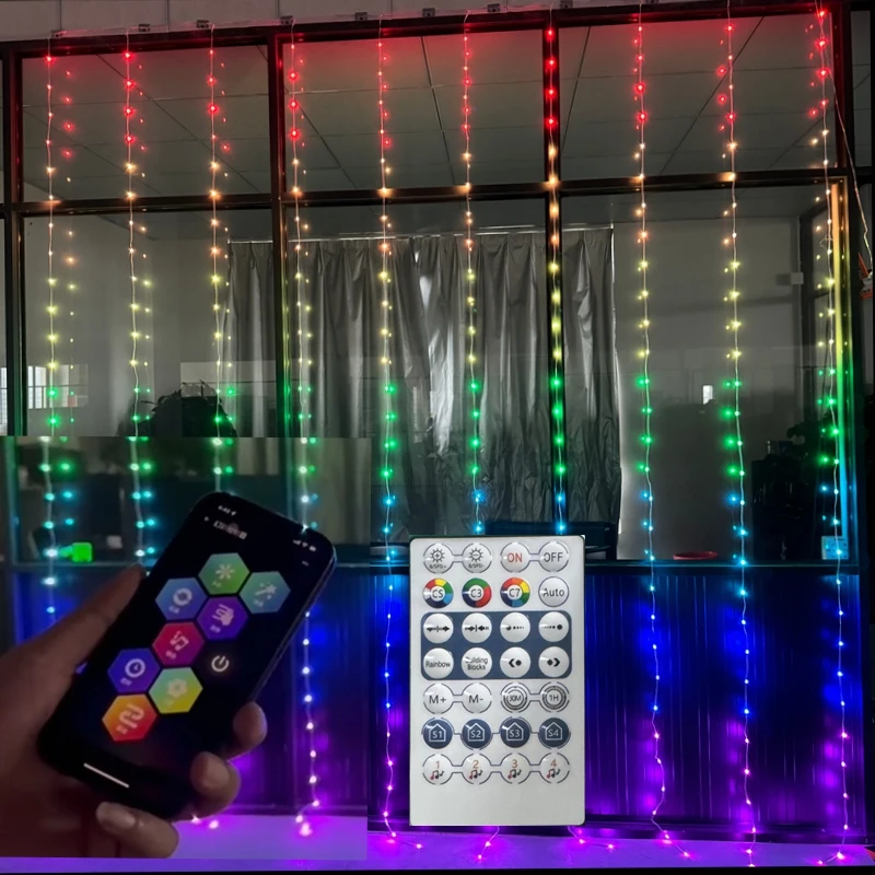 Smart APP PVC Coating Copper Wire RGB Dreamcolor Music Sync Dynamic DIY Christmas Holiday String Decor Curtain Fairy Lights