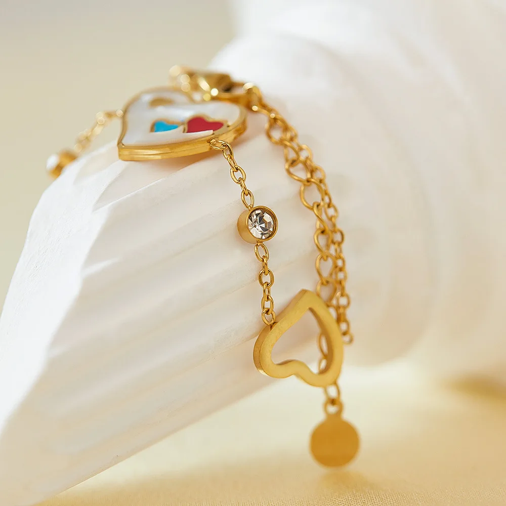 Wholesale Customized New Fashion Stainless Steel Jewelry Design Heart Shape 18K Gold Plated Zirconia Bracelet