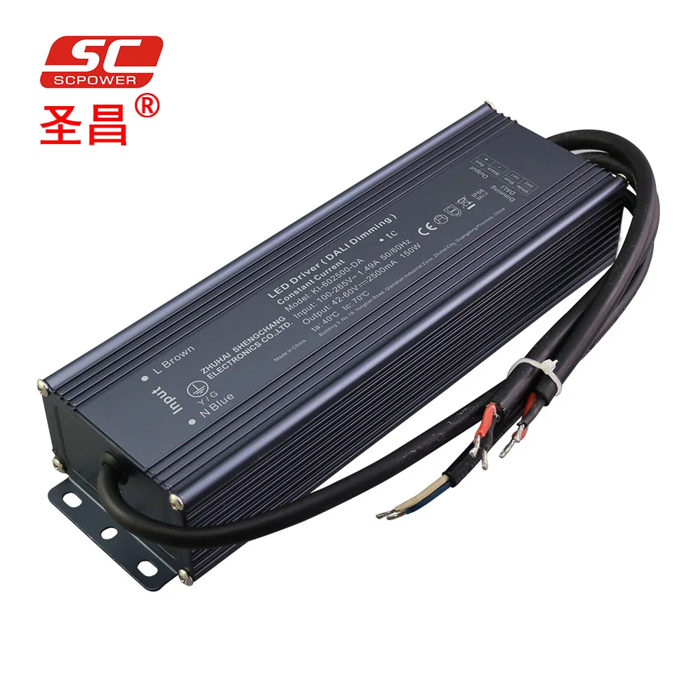 100-277VAC 49-70V DC 2100ma 150W DALI powersupply waterproof housing Dimmable LED Light DRIVER