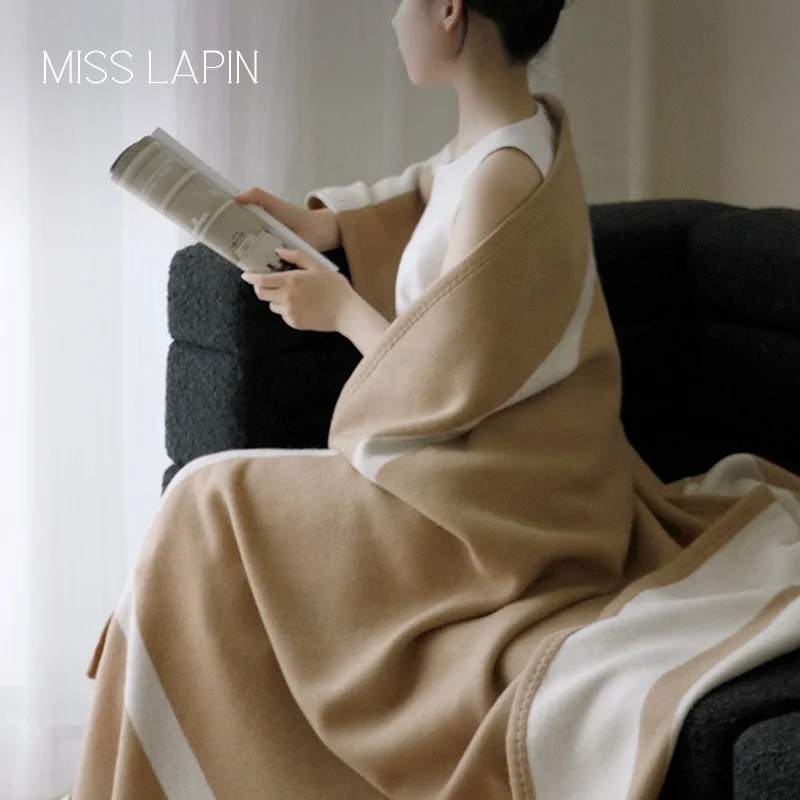 Custom  Wholesale super Sofa Textured Throw Cover Blankets Soft Bed End Light Luxury 100%Wool Green Throw Blanket