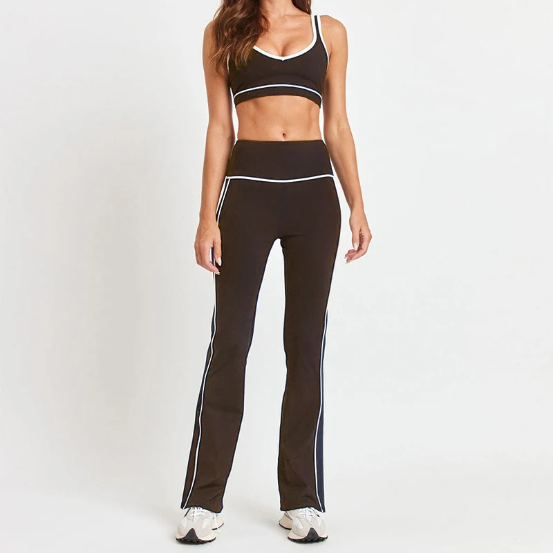 JoyYoung 2024 Custom Yoga Clothing White Edge Sports Underwear Sling Flared Leggings Yoga Leggings Sports Suit Women