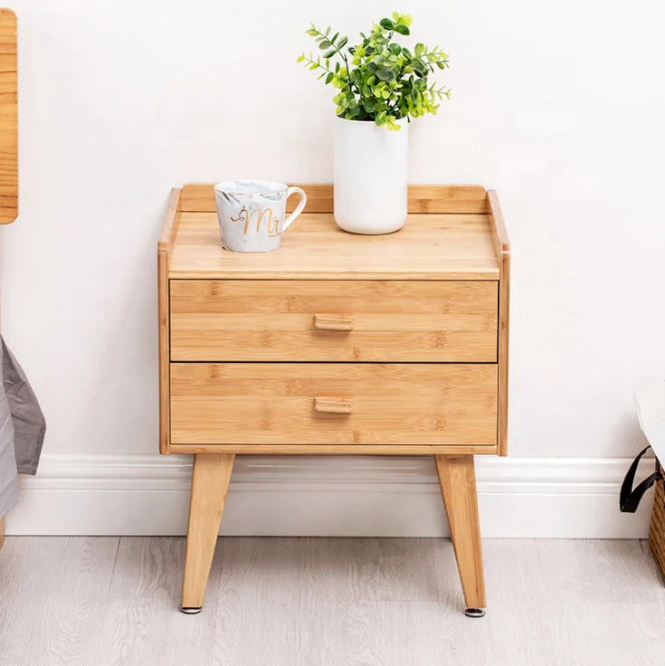 Mid century modern luxury solid bamboo hotel living room 2 tier nightstands organizer bedroom furniture bedside table