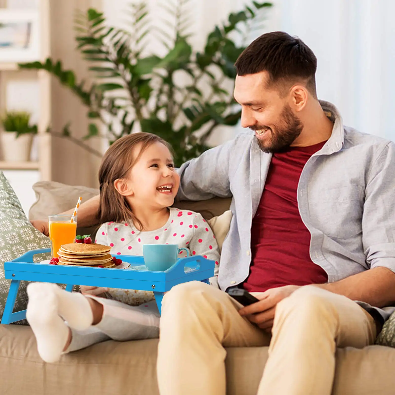 Bamboo Breakfast Tray Bamboo Tray Table With Handles Folding Legs  With Phone Tablet Holder Foldable Food Serving Trays