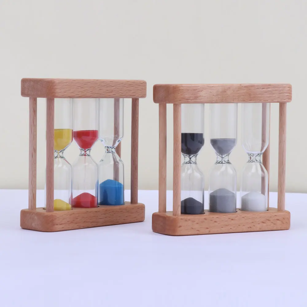 Factory wholesale 3 in 1 sand tea timer 1 3 5 minute wood brewing custom hourglass tea timer