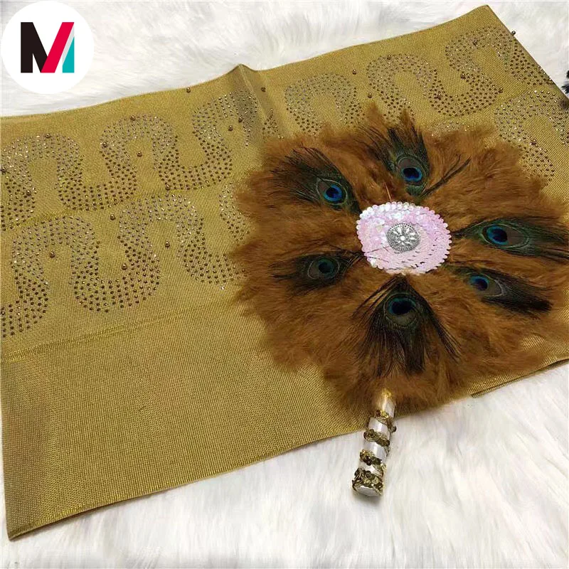  Оптовая продажа африканские камни и бусины aso oke gele Нигерия фанаты из зеленых перьев для женской
