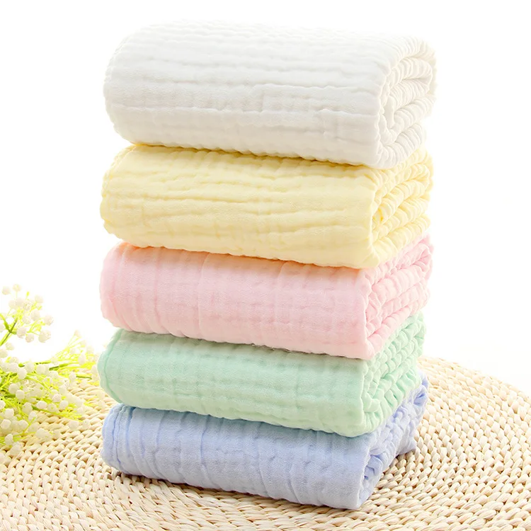 Baby Solid Colors Absorbent Towel Quilt 100% Cotton Gauze 6 Layer Muslin Swaddle Blanket