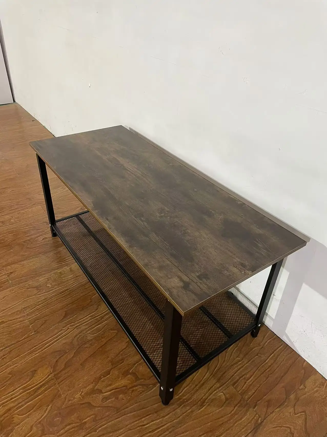 Modern Luxury Rustic Wood Coffee and Tea Table with Metal Frame for Home Living Room End Table Set