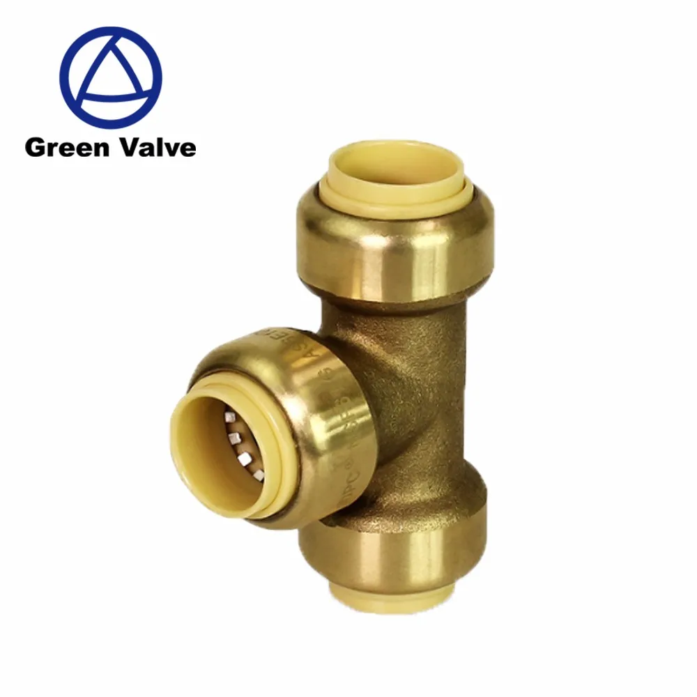 Green Valve Brass Equal Fast Installation 3-Way Push Fit Fitting Tee-valve  High Quality Pipe Fittings