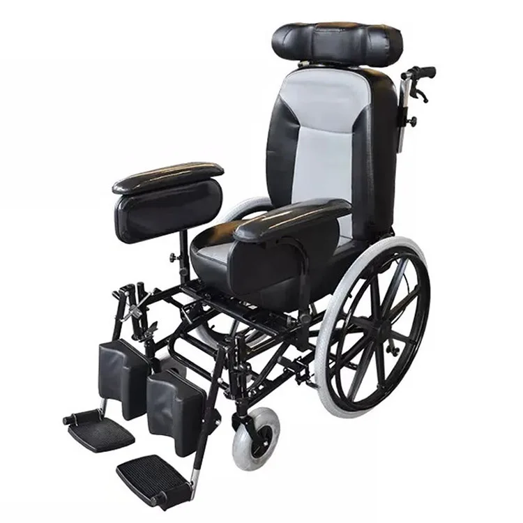 Adjustable Steel Reclining Lying-down Wheelchair With Soft Vehicle Seat disable Rehabilitation Therapy device