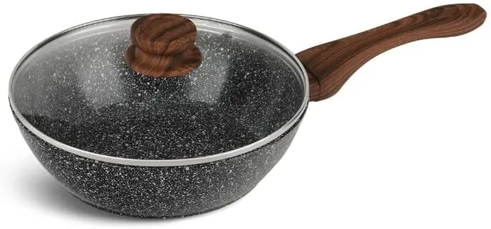 kitchen wear non stick aluminium wok pan nonstick marble coating cookware set  induction cooking wok with soft touch handle