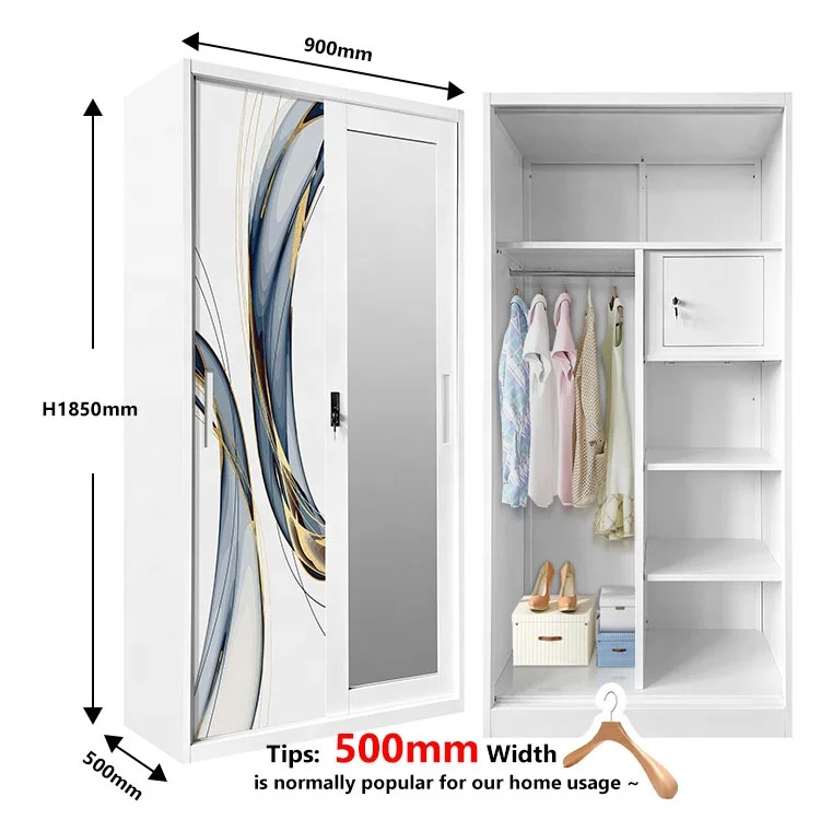 Metal wholesale printed closet iron detachable storage clothes cabinet bedroom 2 door metal almirah modern design wardrobe